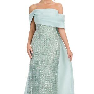 NWT Ashley Lauren 12020 Mother of the Bride Organza Cape Dress Sage Size 8